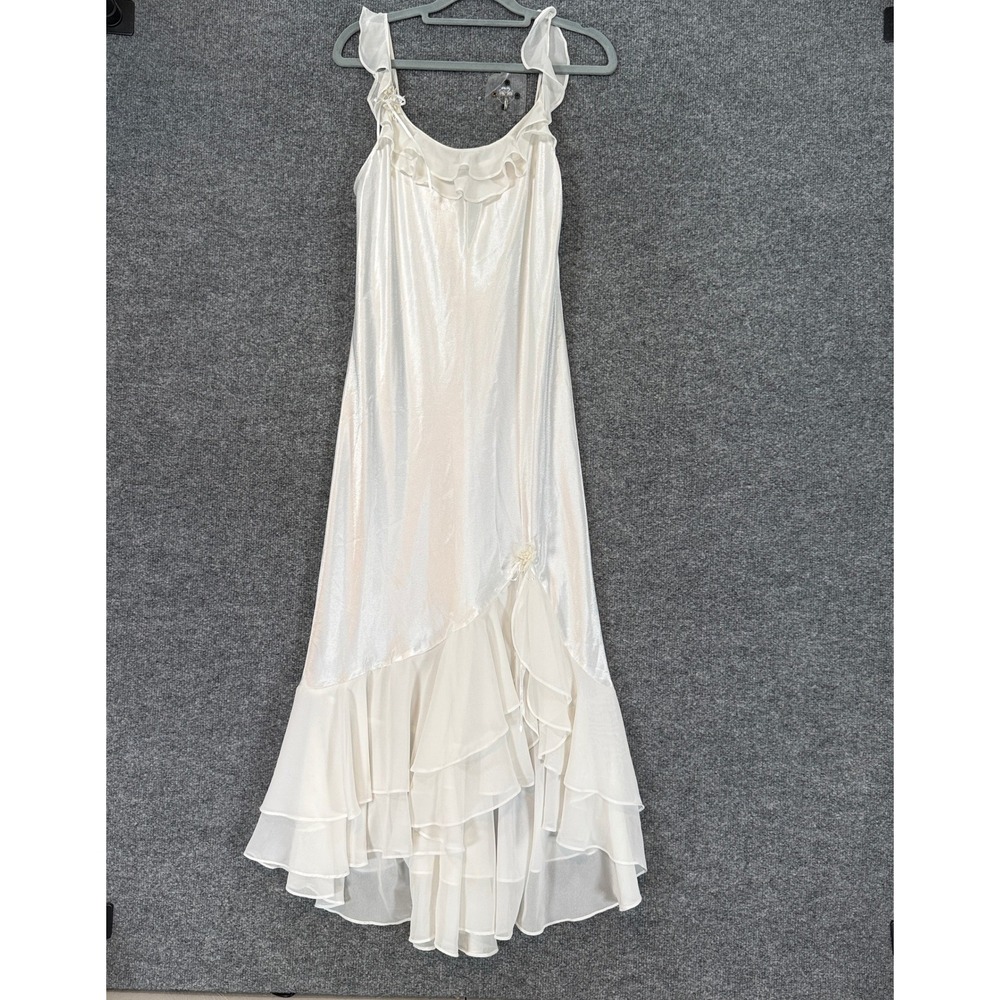 Oscar de la Renta Pink Label Nightgown Womens Small White Ruffle Satin Bridal